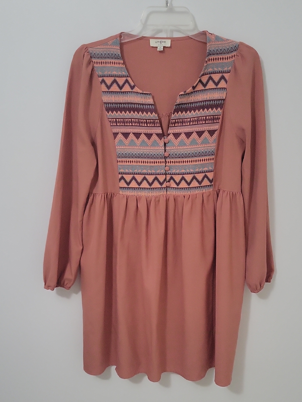 Ungee Embroidered Long Sleeve Dress, Size Medium